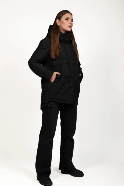 Зимняя куртка с биопухом черного цвета-6
