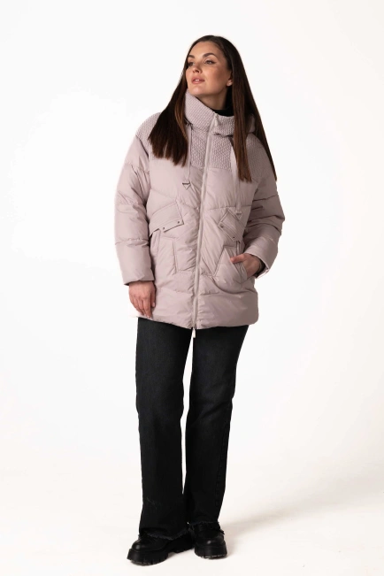 Біопуховик з фігурною прострочкою та капюшоном-3