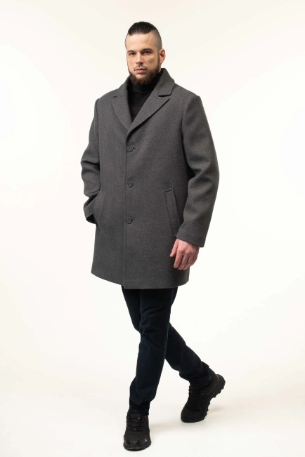 Чоловіче пальто сірого кольору демісезонне-5