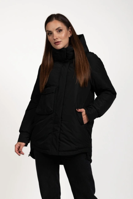 Зимняя куртка с биопухом черного цвета-1