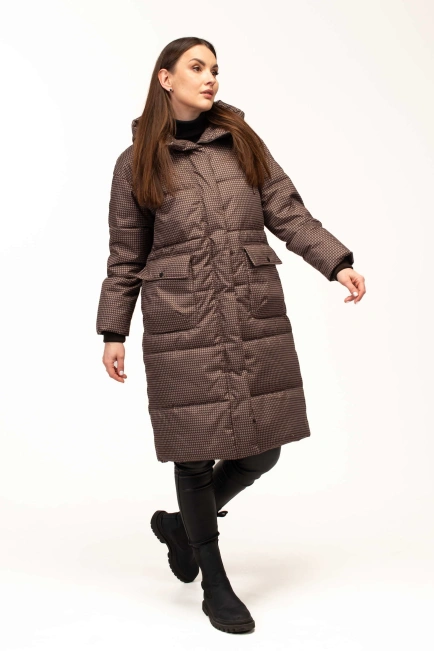 Біопуховик жіночий зимовий довгий принт-7