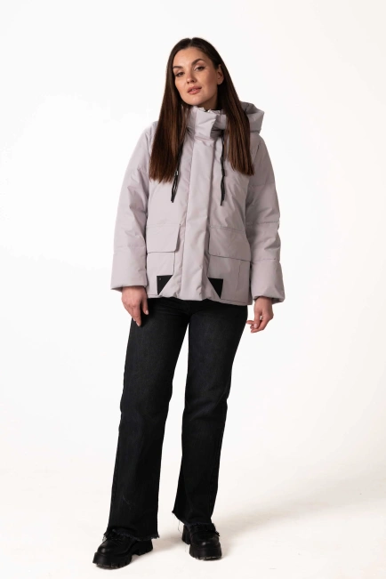 Жіночий світло-сірий біопуховик з капюшоном-8
