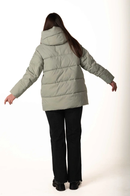 Жіночий м’ятний біопуховик з капюшоном-2
