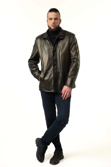 Класична чоловіча куртка з натуральної шкіри-10