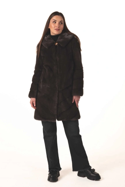 Норкова шуба кольору темний капучіно-3