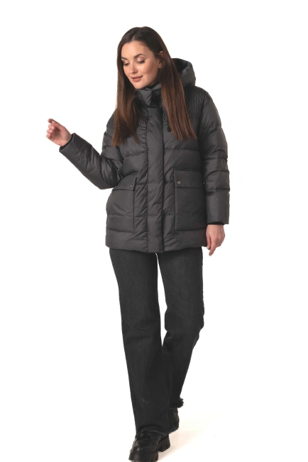 Темно-сірий біопуховик з капюшоном-9