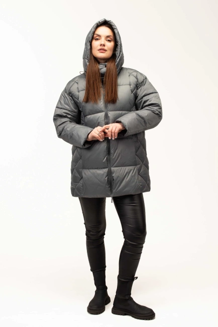 Жіночий біопуховик з декором на боках бірюза-6