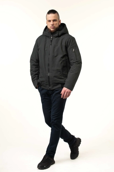 Чоловіча зимова куртка-бомбер з біопухом сіра-5