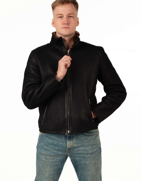 Мужская дублёнка из овчины с коричневым мехом