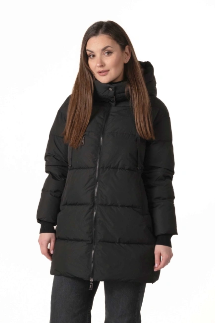 Жіночий чорний біопуховик зі знімним капюшоном-4