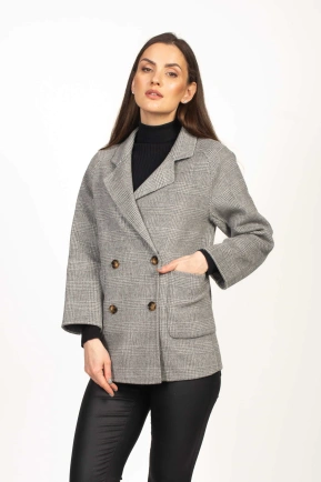 Женское пальто в клеточку цвет серый