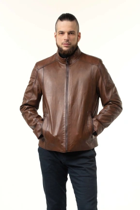 Шкіряна куртка чоловіча у коричневому відтінку