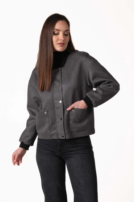 Жіноча легка куртка з еко-замші графіт-4