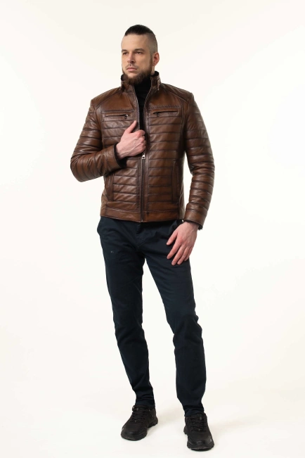 Дубленка мужская в коричневом цвете-8