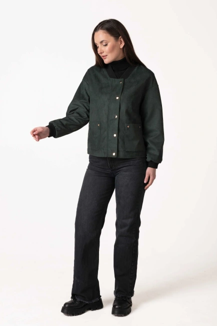 Жіноча куртка зі штучної замші зелена-9
