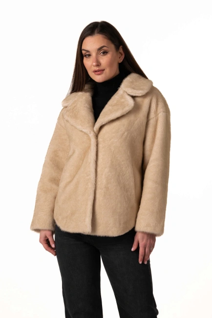 Жіноча шуба з екохутра з англійським коміром-1