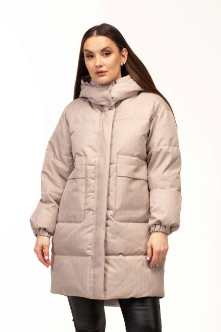 Біопуховик жіночий довгий беж-1