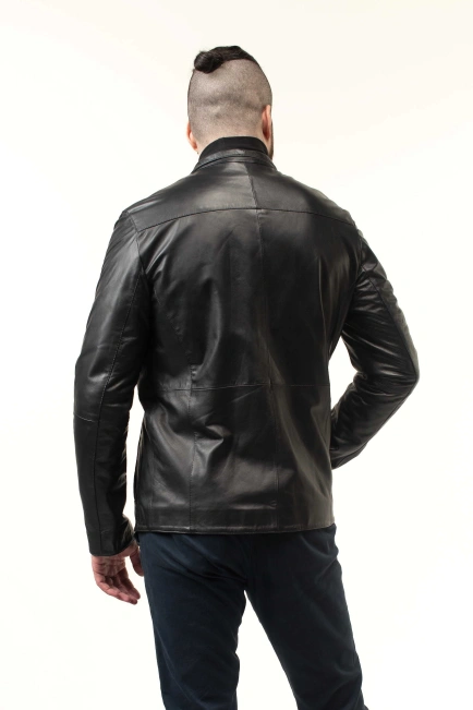 Кожаная куртка мужская с воротником-6