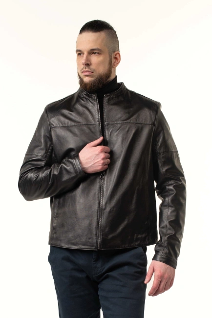 Чоловіча шкіряна куртка з кнопками на манжетах-10