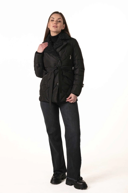 Жіночий біопуховик з екохутром під баранчика-3