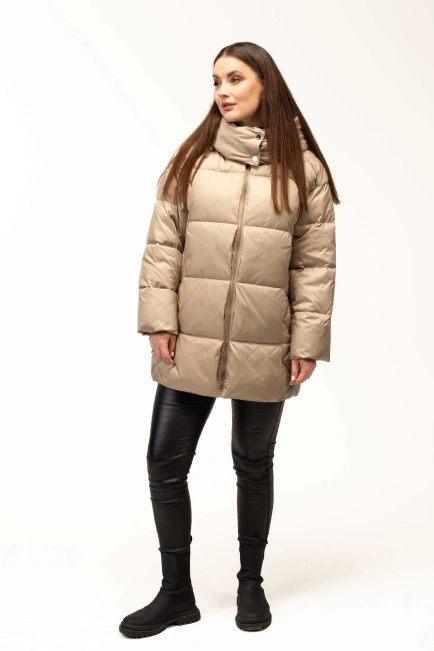 Жіночий біопуховик з декором на боках-9