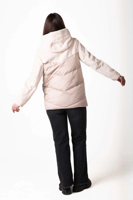 Біопуховик зимовий з екохутром молочного кольору-2