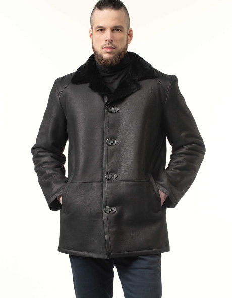Мужская дублёнка из натуральной овчины чёрная