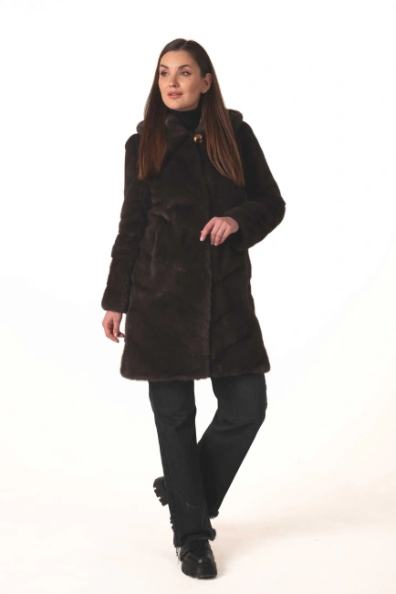 Норкова шуба кольору темний капучіно-7
