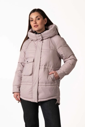 Пудровий біопуховик з капюшоном і кулісками