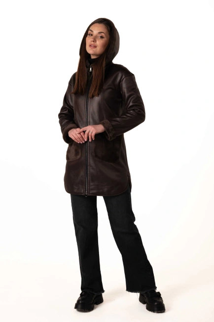 Екодублянка коричневого кольору зимова-8
