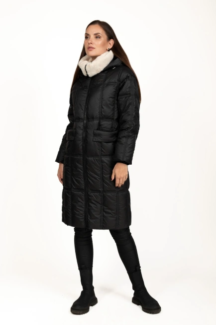 Женский черный биопуховик с чёрной стёжкой-9