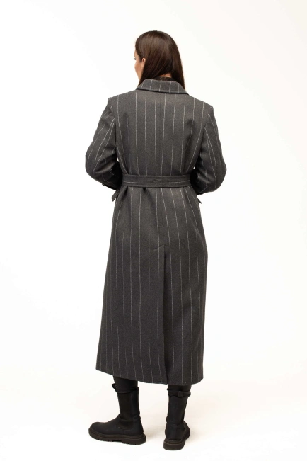 Жіноче пальто сіре в білу тонку смужку-2