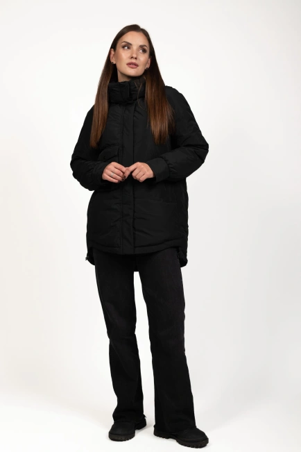 Зимняя куртка с биопухом черного цвета-7