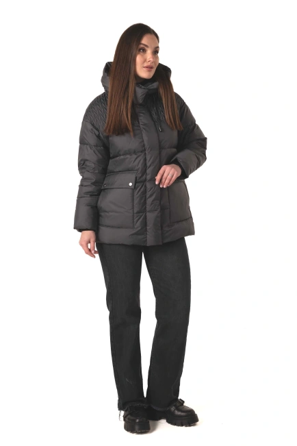 Темно-сірий біопуховик з капюшоном-7