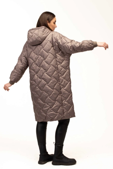 Удлиненная демисезонная куртка кофейного цвета-2