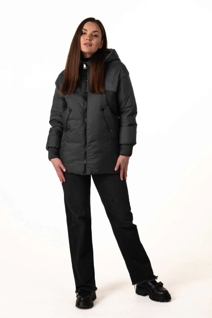 Біопуховик з екохутром темно-бірюзового кольору-6