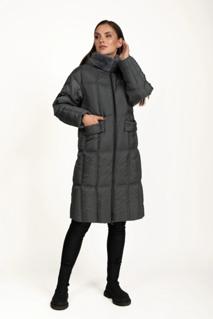 Жіночий біопуховик графітовий стьобаний-7
