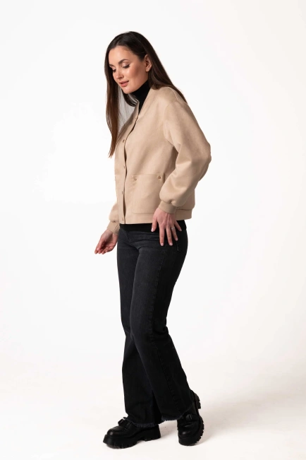 Жіноча куртка зі штучної замші бежева-5