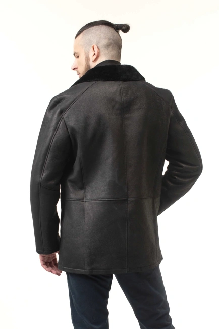 Чоловіча дублянка з натуральної овчини чорна-6
