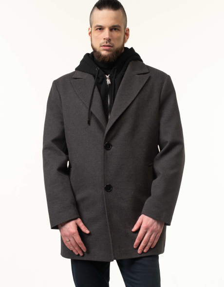 Пальто серого цвета демисезонное с капюшоном