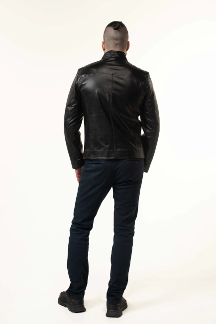 Чорна шкіряна куртка чоловіча з прострочками-2