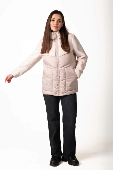 Біопуховик зимовий з екохутром молочного кольору-3