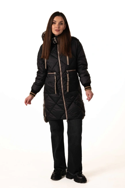 Біопуховик жіночий чорний з бежевими акцентами-9