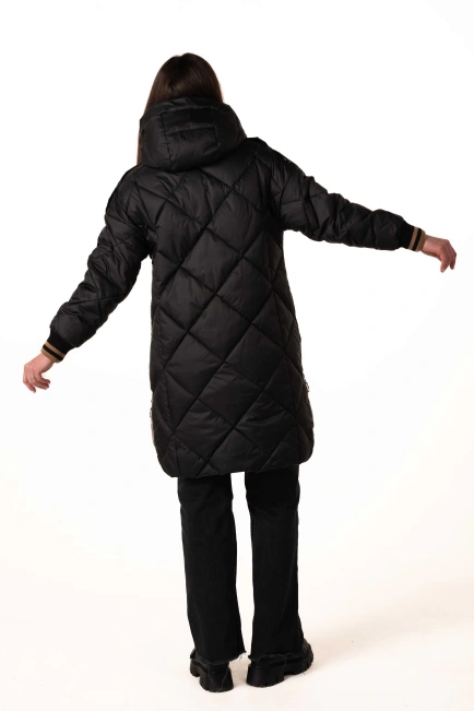 Біопуховик жіночий чорний з бежевими акцентами-2