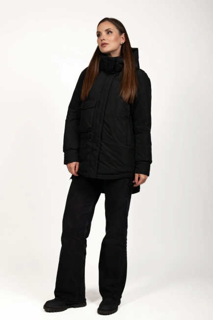 Зимняя куртка с биопухом черного цвета-8