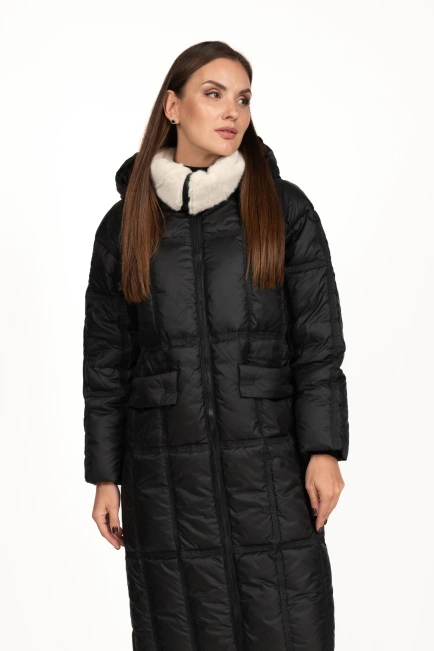 Женский черный биопуховик с чёрной стёжкой-4