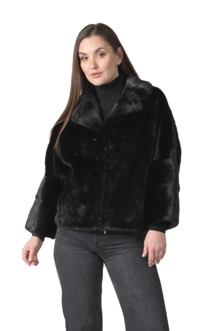 Жіноча норкова шуба з відстібними рукавами-4