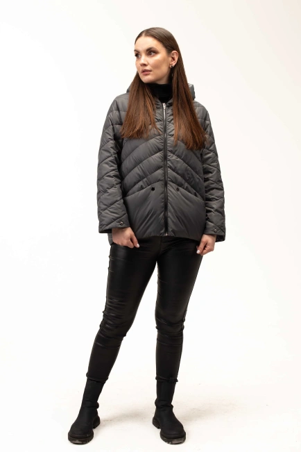 Демисезонная серая куртка с капюшоном-9