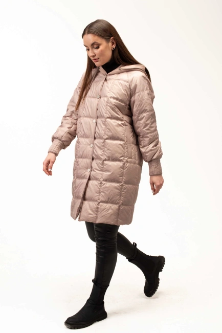 Демисезонная бежевая куртка с капюшоном-5