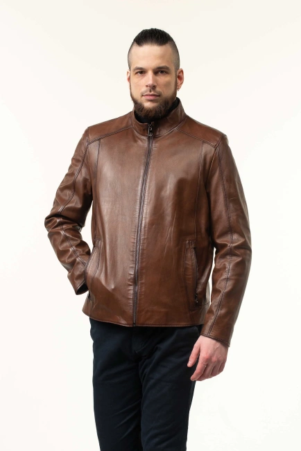 Шкіряна куртка чоловіча у коричневому відтінку-10